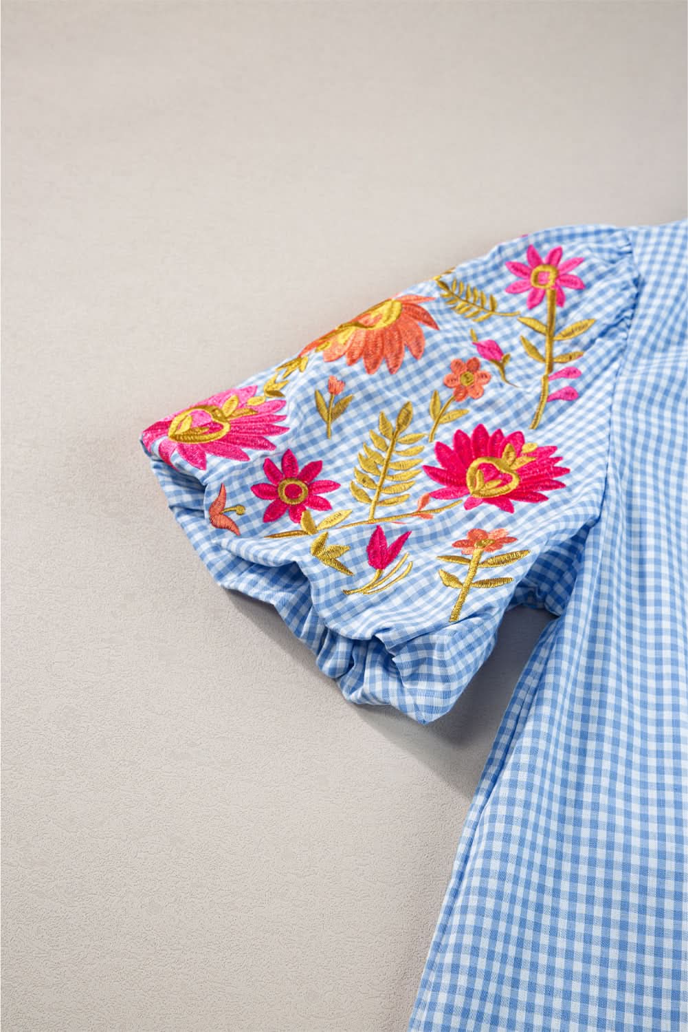 Light blue floral blouse with puff sleeves - Love Salve